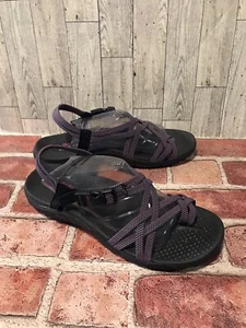 Skechers Womens 10 Strappy Sandal Black with Accents Adjustable Beachware Shoes - Picture 1 of 7
