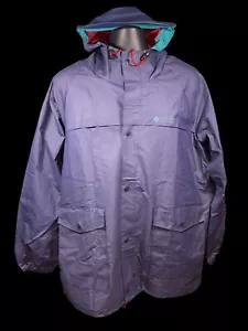 Vintage Columbia Hooded Rain Jacket Navy Blue 100% PVC Pockets Full Zip Large - Picture 1 of 9