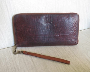 Will Leather Goods Pebbled Leather Brown Zip Around Wallet Wristlet READ 9" x4" - Picture 1 of 24