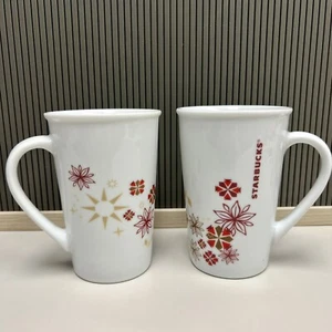 Tazza Starbucks Geometrica Natale Vacanze Rosso Fiocco di Neve Poinsettia Oro MCM - Foto 1 di 7