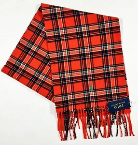 Men's POLO RALPH LAUREN Orange + Plaid Wool Logo Scarf Muffler NWT NEW Italy - Picture 1 of 2