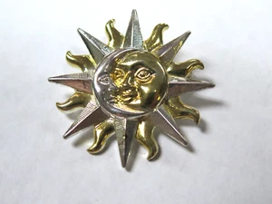 VINTAGE SILVER & GOLD TONE BRIGHT SHINY ANNE KLEIN SIGNED AK SUN AND MOON PIN - Picture 1 of 8