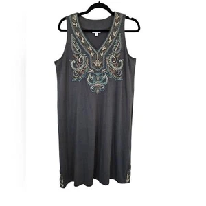 J.Jill Medium Modal Blend Embroidery Green Shift Dress - Picture 1 of 11