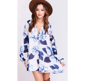Mini Vestido o Túnica Show Me Your Mumu Trapecio Fluido Azul Floral Boho XS - Imagen 1 de 7