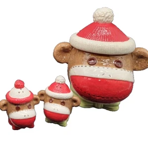 Sock Monkey Cracker Barrel Cookie Jar Canister  Salt/Pepper Candy bowl - Picture 1 of 8
