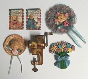 Bears Wicker Hat w/ Ribbon Floral Meat Grinder Vintage Fridge Magnet Lot (Qty 6)
