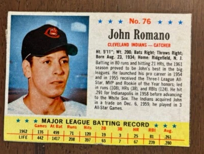 1963 POST CEREAL BASEBALL #76 JOHN ROMANO EX - Image 1 of 2
