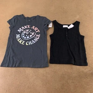 Gap Girls Size 8 Gray Make Art Graphic Tee Black Sleeveless Tank 2 Pieces NWT - Picture 1 of 9