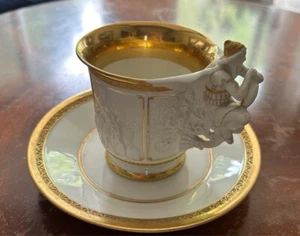KPM Cup & Saucer Set White Gold Porcelain Rare No Box Made in Germany Berlin - Picture 1 of 11