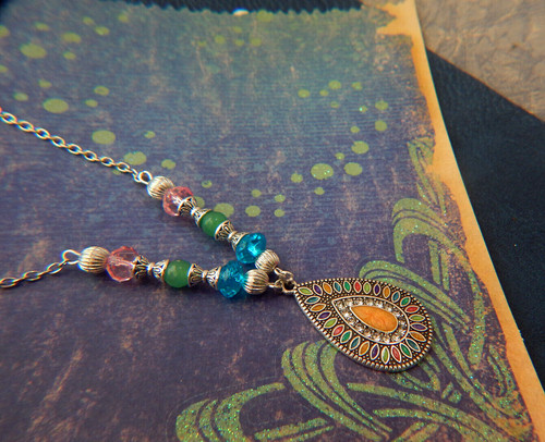 VETEMENTS Collana fiore boho ciondolo a goccia argento multicolore fatta a mano catena bohemien