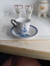 Vintage Imperial Porcelain White and Blue Windmill Teacup and Saucer Miniature
