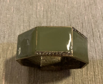 Paige Novick Gotham" 1" Octagonal Olive Enamel Crystal Bangle Bracelet 8.25". V1 - Image 1 of 2