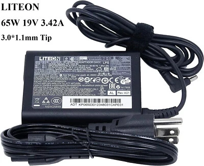 LITEON 65W 19V 3.42A Charger Adapter for Chromebook 11 C730 C730E 3.0*1.1mm - Image 1 of 4