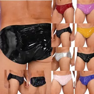 Men's Wet Look Leather Shiny Briefs Underwear Low Rise Briefs Swimwear Clubwear - Picture 1 of 75
