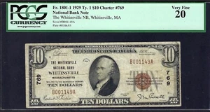🇺🇸 MA 1929 $10 ♚♚WHITINSVILLE, MASSACHUSETTS♚♚ PCGS VF 20 HARD TO FIND - Picture 1 of 2
