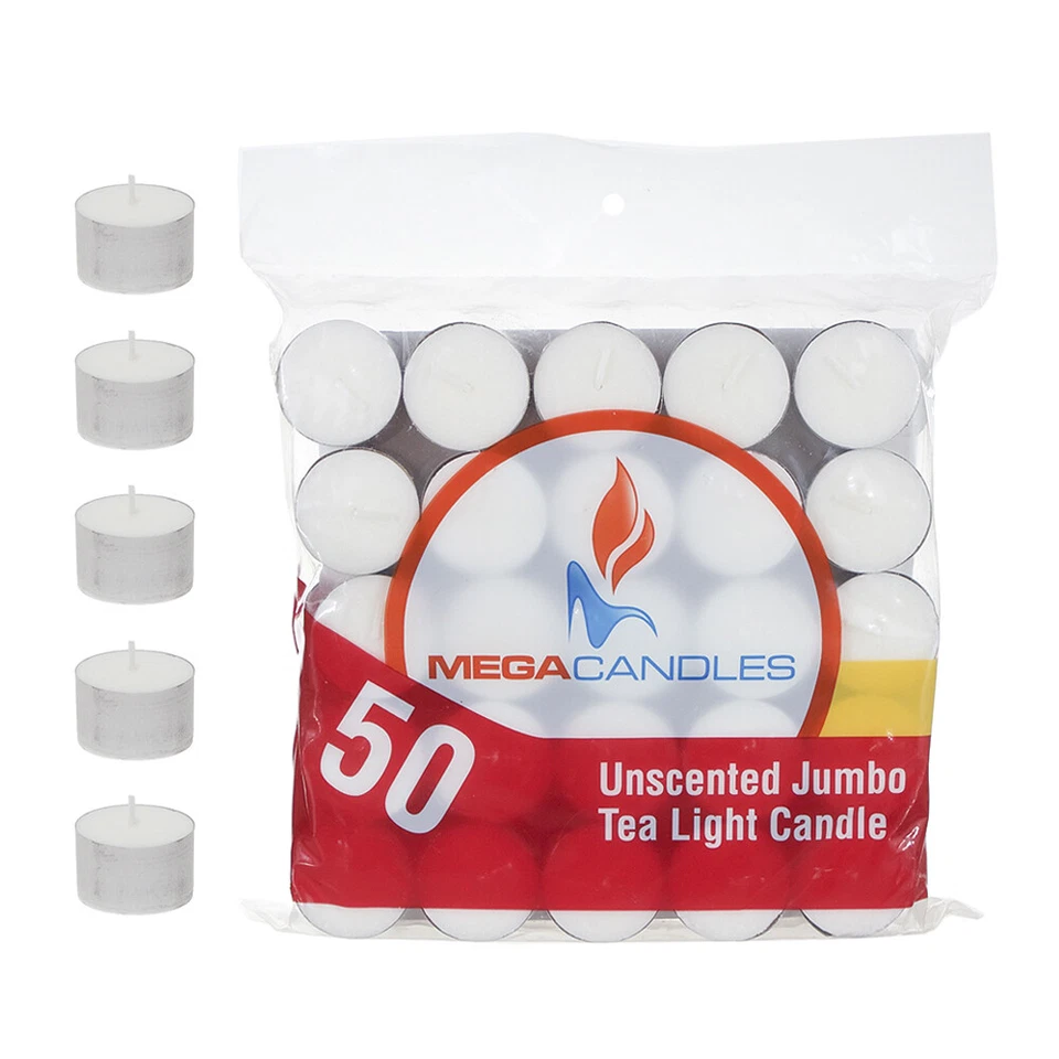 100 Tea Lights Pcs Unscented White Jumbo Candle Pressed Wax Candles 8 Hour Burn