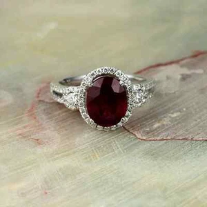 Anello di Fidanzamento Diamante Rubino Naturale Taglio Ovale 4,40 Ct Oro Bianco Massiccio 14K TgALL - Foto 1 di 4