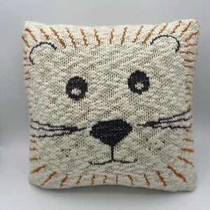 Lion Face Cotton Knit Pillow 12 Inch Square Zipper Closure Pillow Insert Decor - Picture 1 of 8