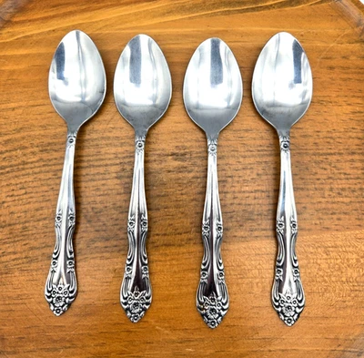 Vintage Rogers Dream Rose Lot of 4 Teaspoons Stainless Steel Flatware Taiwan 6" - Image 1 of 4