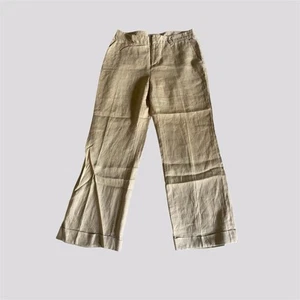 Pantaloni donna Lauren Ralph Lauren Y2K 14P lino marrone chiaro gamba dritta foderati - Foto 1 di 7