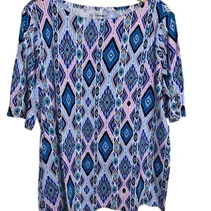 Chicos Top Women's Size 3 Daring Diamonds Colorful Satin Sky Boat Neck NWT - Picture 1 of 6