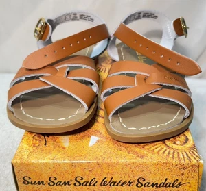 Sandalias de cuero tostado agua salada Reino Unido 11 / UE 29 / EE. UU. 12 unisex hebilla correa para el tobillo - Imagen 1 de 18
