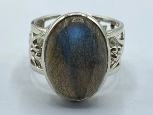 Beautiful Vintage Chunky Sterling Silver & Polished Labradorite Ring Size R - Picture 1 of 11