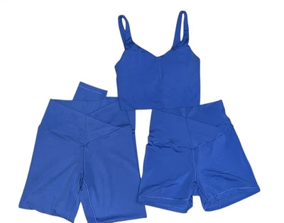 Offline by Aerie Conjunto de 3 Leggings Pantalones Cortos (M) Y Sujetador Deportivo Longline (S) Azul Foto 1 de 3