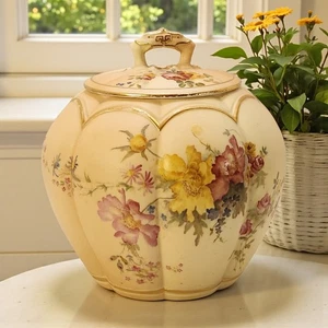 Ancien pot à biscuits craquelins melon ivoire Royal Worcester Blush 1893 Angleterre 6,5" - Photo 1/24