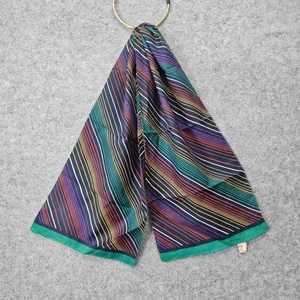 Vintage 80s Scarf Womens Green Rainbow Stripe Italian Neck Groovy ITALY 10x46 - Picture 1 of 7