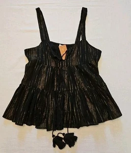Karina Grimaldi Tank Top Damen M Copper Penny Baumwolle gestreift Rüschen ärmellos - Bild 1 von 4