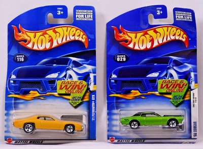 2 Hot Wheels 1971 Plymouth GTX 2001 68 Cougar First Edition Green 2002 NEW - Image 1 of 2