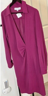 NWT Emma & Michele Pink  VNeck Side Ruched Long Sleeve Faux Wrap Dress Sz M - Image 1 of 4