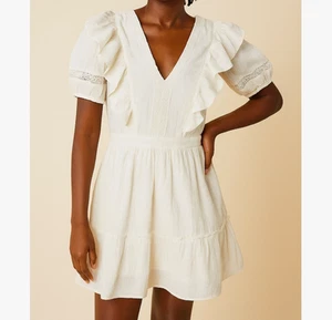 LC Lauren Conrad Kleid Daisy Dew Rüschen Kurzarm elfenbeinfarben Damengröße Large neu mit Etikett - Bild 1 von 7