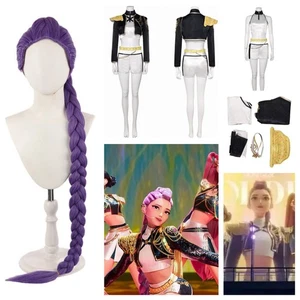 Korean superstar Golden Rumi Women Black Stage Outfit Cosplay Costume+Wig Hair - Picture 1 of 28
