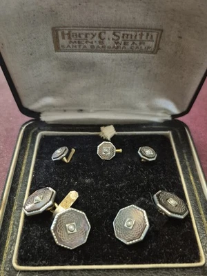 Juego de pernos de esmoquin abulón Art Deco vintage con gemelos a juego Foto 1 de 4