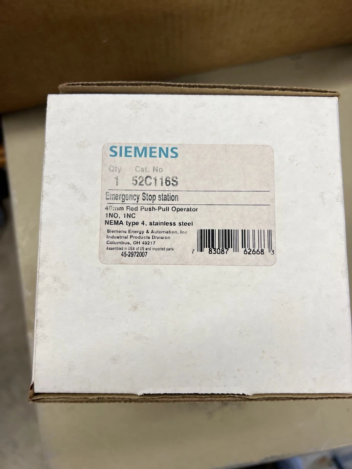 Siemens Electrical 52C116S Emergency Stop Station 304 Stainless Steel NEMA 4 Foto 1 de 1