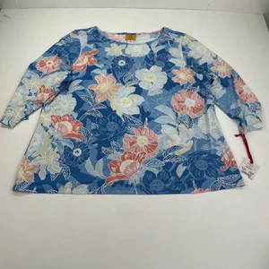 Ruby Rd. Oberteil Damen Größe 1XL blau U-Boot-Ausschnitt 3/4 Arm leichte Bluse - Bild 1 von 8