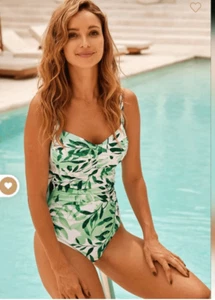 Nip Tuck Multi Fit Cup weiß & grün Blätterdruck schmeichelhaft geraffter Badeanzug Gr. 8 - Bild 1 von 12