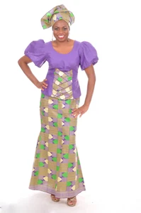 Purple Top with Purple Green Beige Print and Skirt-DPS0097DF - Picture 1 of 4