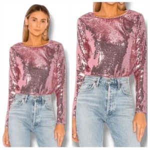 NEW Revolve Majorelle Christiana Sequin Longsleeve Top in Disco Pink Size XS - Picture 1 of 11