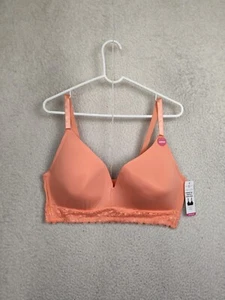 Ashley Stewart Women Bra 42DDD Orange Nylon Blend Wireless Lace Trim Longline - Picture 1 of 16