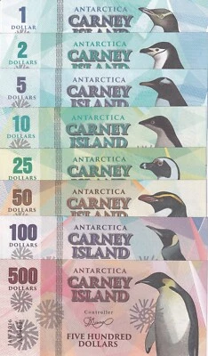 Carney Island Set 8 1 2 5 10 25 50 100 200 500 Dollars 2016 Penguins Fantasy - Image 1 of 3