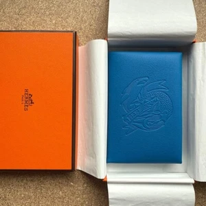 Hermes Calvi Card Holder Case blue Limited Edition w/box - Picture 1 of 8