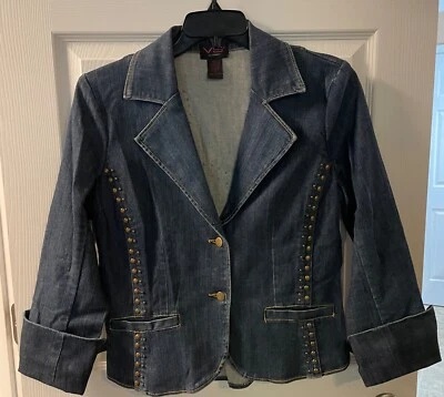 Vintage VAKKO VS2 Denim Jean Jacket with Studded Embellishments Ladies Size 8 - Image 1 of 4