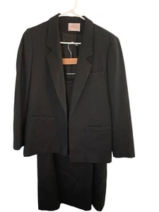 Vintage PENDLETON Petite Suit Blazer Skirt Wool Black Size 10 Top & 8 Skirt - Picture 1 of 16