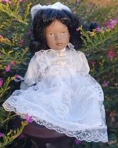 Vintage African American Black Ceramic Doll 7" Tall In White Dress With Veil - Picture 1 of 11
