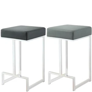 Gervase Modern Cozy Square Counter Height Stool 1 PC Chrome Finish Two Colors - Picture 1 of 5