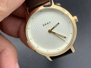 Dkny NY-2639 White Dial Brown Leather Strap 5 ATM s/s QUARTZ WOMEN'S WRIST WATCH - Picture 1 of 19