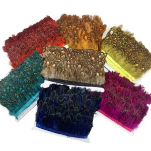 Natural Chicken Pheasant Feather Trim Fringe Ribbon Feathers 10 Meter Multicolor - Picture 1 of 19